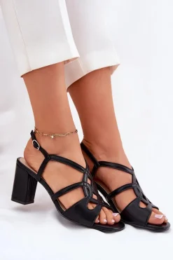 Sandały Na Słupku|Sandały Na Obcasie></noscript>Buty Sergio Leone Damskie Sandały Na Obcasie Słupku Sergio Leone SK884 Czarne Czarny