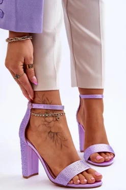 Sandały Na Obcasie>Boto Damskie Sandały Na Obcasie Z Cyrkoniami Fioletowe Idealistic Fioletowy