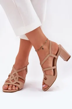 Clearance Buty Sergio Leone Damskie Sandały Na Obcasie Słupku Sergio Leone SK884 Beżowe Beżowy