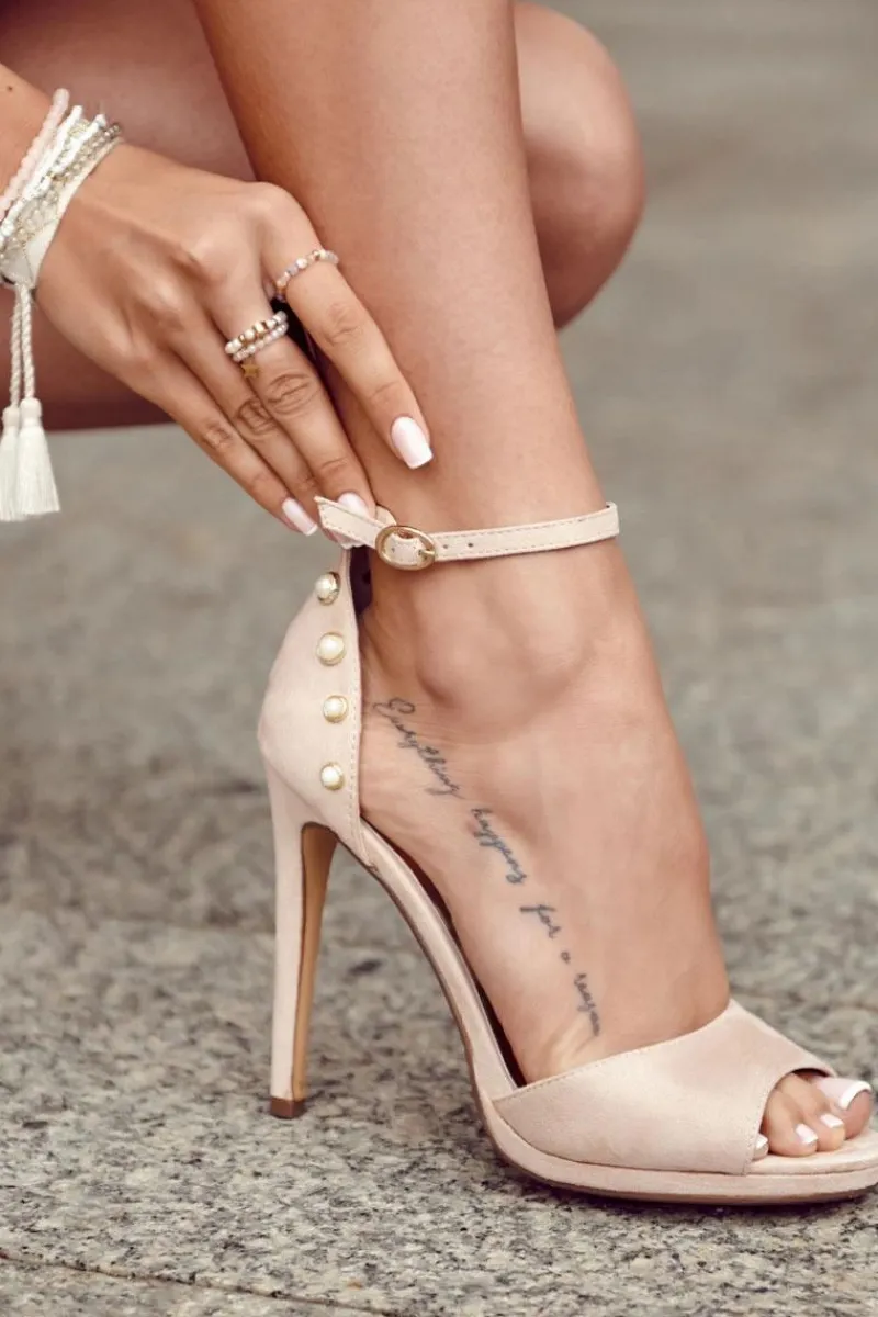 Best Boto Damskie Sandały Na Obcasie Ze Zdobieniami Beżowe Livorno