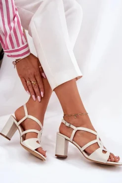 Damskie Sandały Na Obcasie Słupku Sergio Leone SK884 Perłowe Damskie Sandały Na Słupku|Sandały Na Obcasie