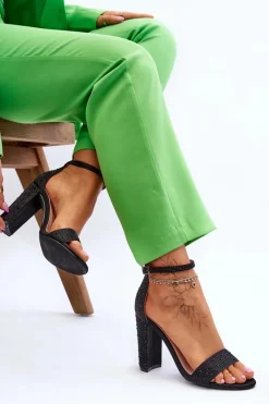 Best Boto Damskie Sandały Na Obcasie Z Cyrkoniami Czarne Idealistic