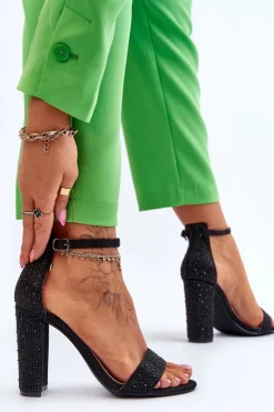 Best Boto Damskie Sandały Na Obcasie Z Cyrkoniami Czarne Idealistic