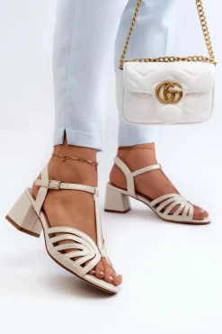 Damskie Sandały Na Obcasie Sergio Leone SK880 Perłowe Damskie Sandały Na Obcasie