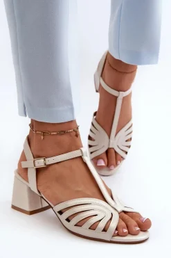 Damskie Sandały Na Obcasie Sergio Leone SK880 Perłowe Damskie Sandały Na Obcasie