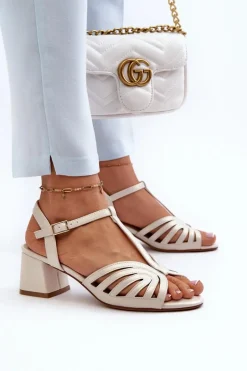 Damskie Sandały Na Obcasie Sergio Leone SK880 Perłowe Damskie Sandały Na Obcasie