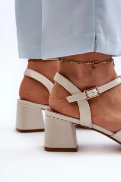 Damskie Sandały Na Obcasie Sergio Leone SK880 Perłowe Damskie Sandały Na Obcasie