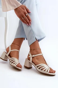 Damskie Sandały Na Obcasie Sergio Leone SK880 Perłowe Damskie Sandały Na Obcasie