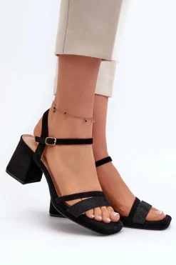 Sandały Na Obcasie>Evento Damskie Sandały Na Obcasie Z Błyszczącym Paskiem Czarne Tessata