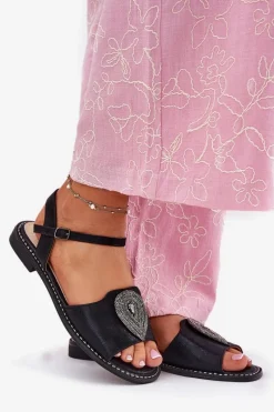 Sandały Płaskie><noscript><img width=