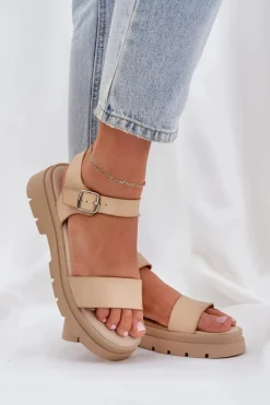 Sandały Płaskie>Boto Damskie Sandały Na Platformie Beżowe Evaretha Beżowy