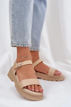 Sandały Płaskie>Boto Damskie Sandały Na Platformie Beżowe Evaretha Beżowy