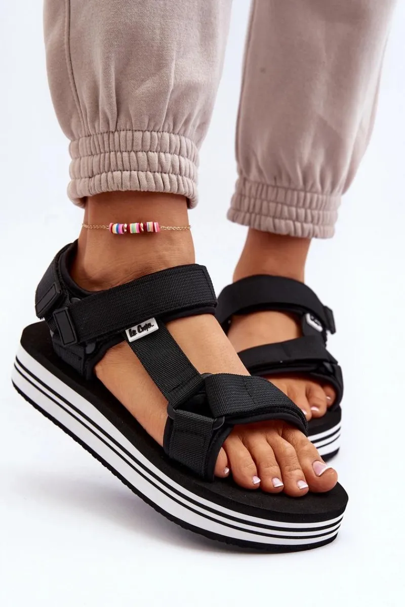 Sandały Płaskie>Lee Cooper Damskie Sandały Na Platformie LCW-24-05-2753 Czarne Czarny