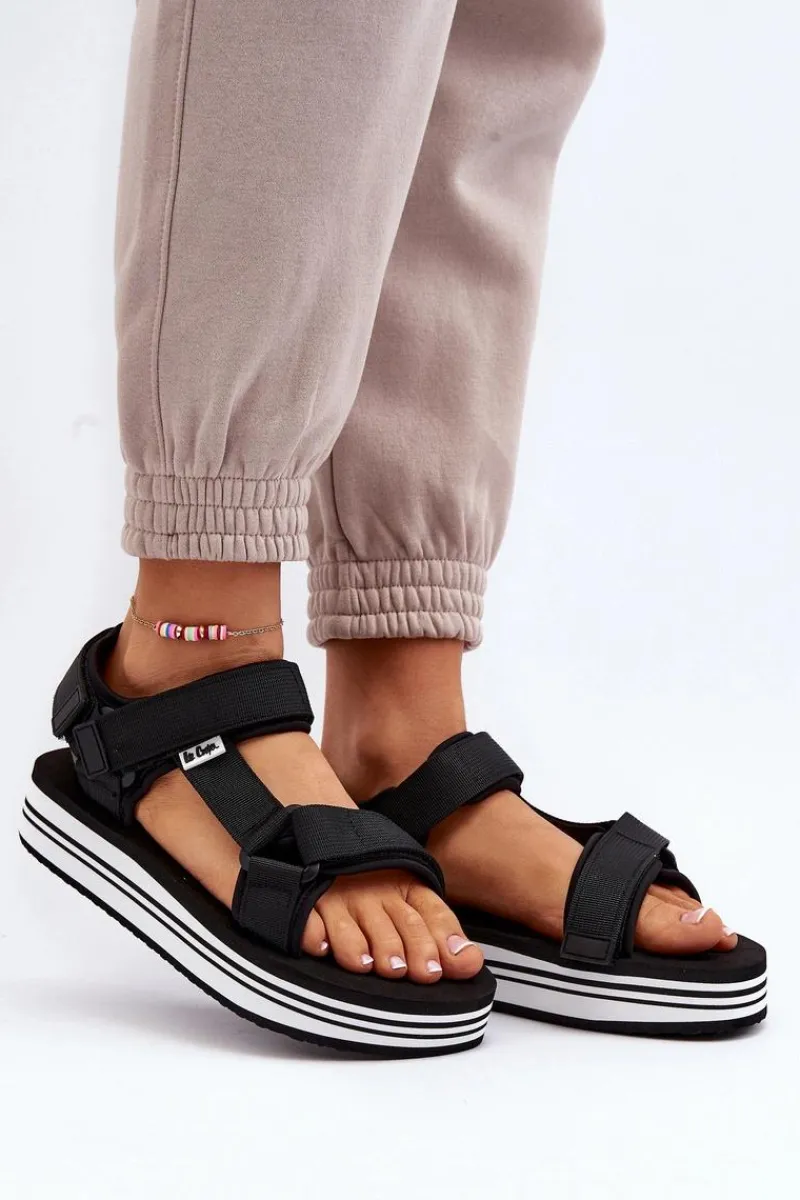 Sandały Płaskie>Lee Cooper Damskie Sandały Na Platformie LCW-24-05-2753 Czarne Czarny