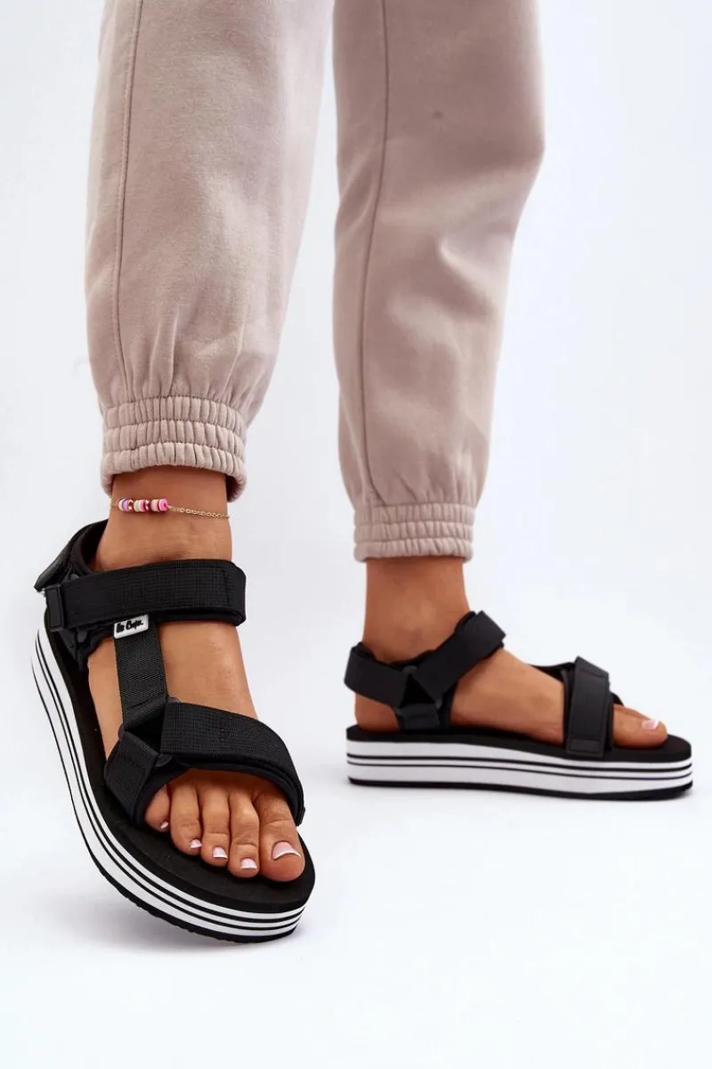 Sandały Płaskie>Lee Cooper Damskie Sandały Na Platformie LCW-24-05-2753 Czarne Czarny