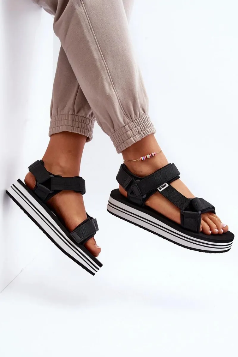 Sandały Płaskie>Lee Cooper Damskie Sandały Na Platformie LCW-24-05-2753 Czarne Czarny