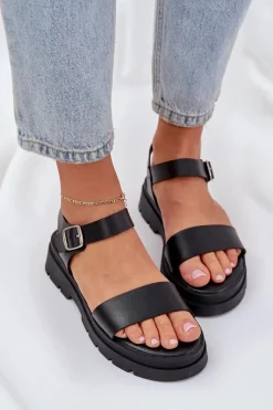 Clearance Damskie Sandały Na Platformie Czarne Evaretha Damskie Sandały Płaskie