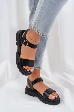 Clearance Damskie Sandały Na Platformie Czarne Evaretha Damskie Sandały Płaskie