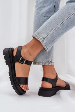 Clearance Damskie Sandały Na Platformie Czarne Evaretha Damskie Sandały Płaskie