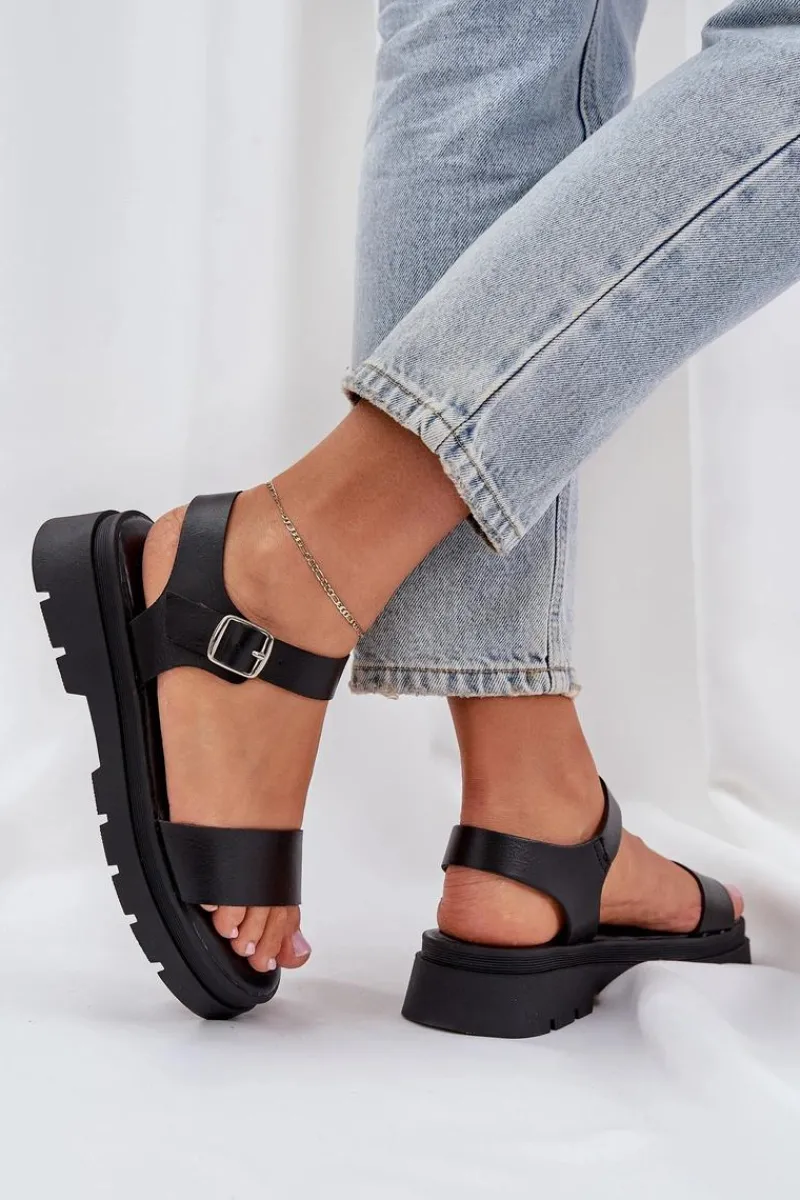 Clearance Damskie Sandały Na Platformie Czarne Evaretha Damskie Sandały Płaskie