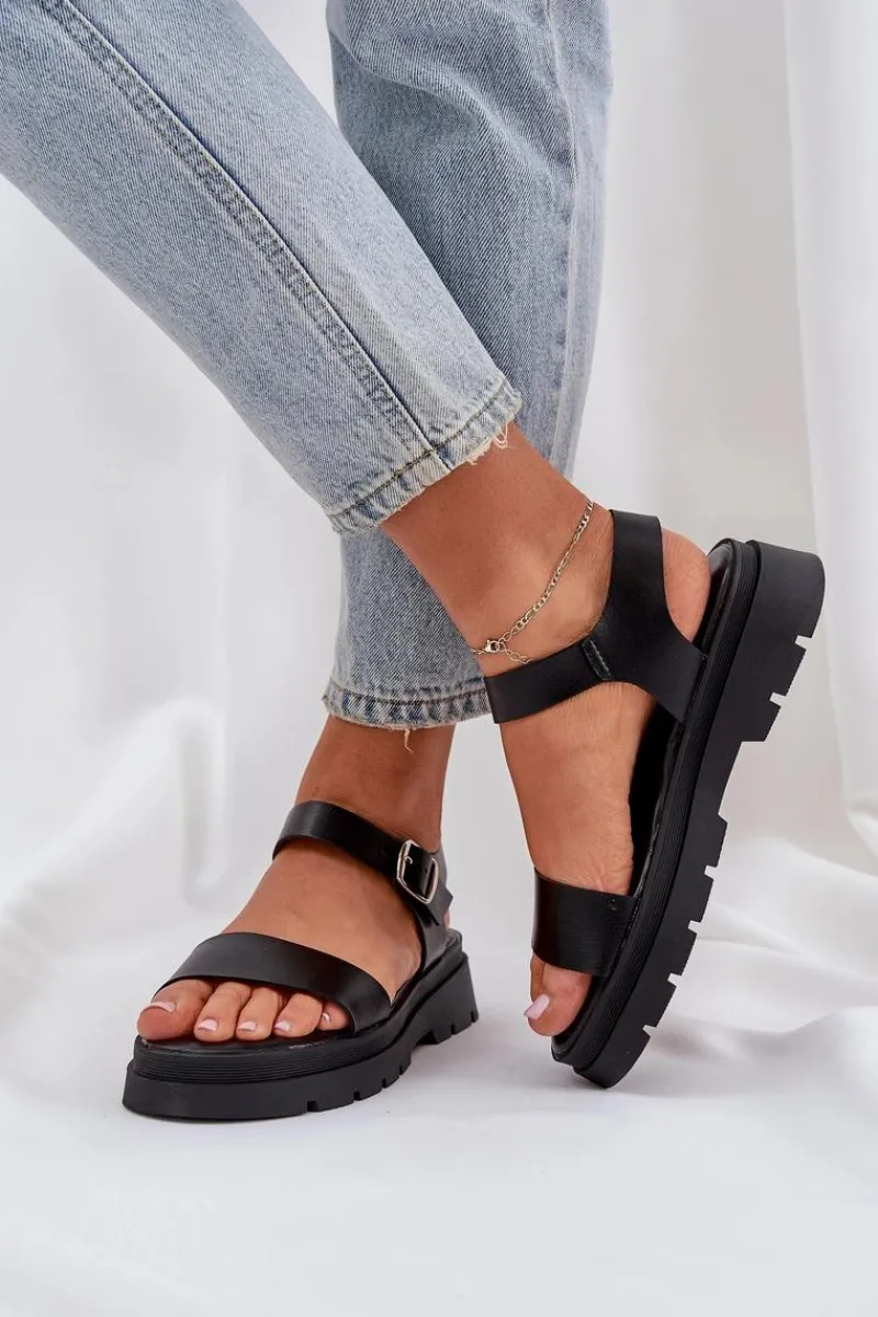 Clearance Damskie Sandały Na Platformie Czarne Evaretha Damskie Sandały Płaskie