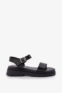 Clearance Damskie Sandały Na Platformie Czarne Evaretha Damskie Sandały Płaskie