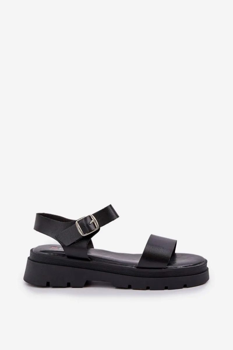 Clearance Damskie Sandały Na Platformie Czarne Evaretha Damskie Sandały Płaskie