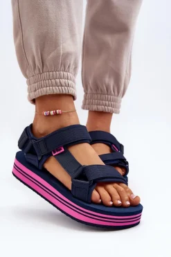 Sale Lee Cooper Damskie Sandały Na Platformie LCW-24-05-2754L Granatowe Niebieski