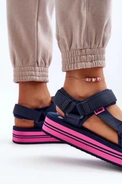 Sale Lee Cooper Damskie Sandały Na Platformie LCW-24-05-2754L Granatowe Niebieski