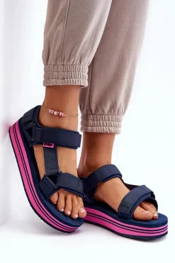 Sale Lee Cooper Damskie Sandały Na Platformie LCW-24-05-2754L Granatowe Niebieski