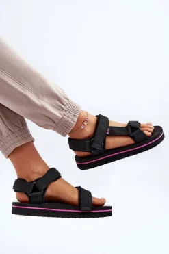 Outlet Damskie Sandały Na Platformie LCW-24-05-2751L Czarne Damskie Sandały Płaskie