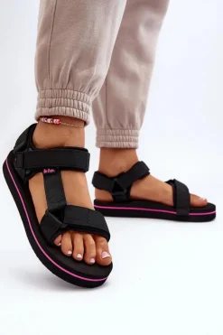 Outlet Damskie Sandały Na Platformie LCW-24-05-2751L Czarne Damskie Sandały Płaskie