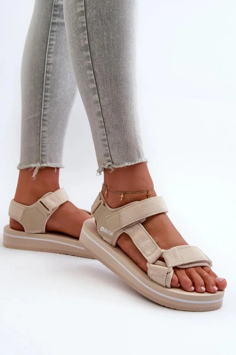 Sandały Big Star|Sandały Płaskie>Big Star Shoes Damskie Sandały Na Platformie Big Star NN274A535 Beżowe Beżowy