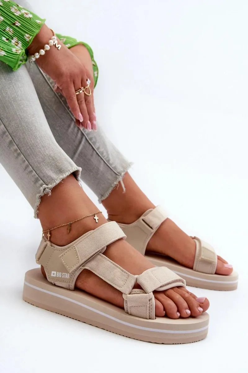 Sandały Big Star|Sandały Płaskie>Big Star Shoes Damskie Sandały Na Platformie Big Star NN274A535 Beżowe Beżowy