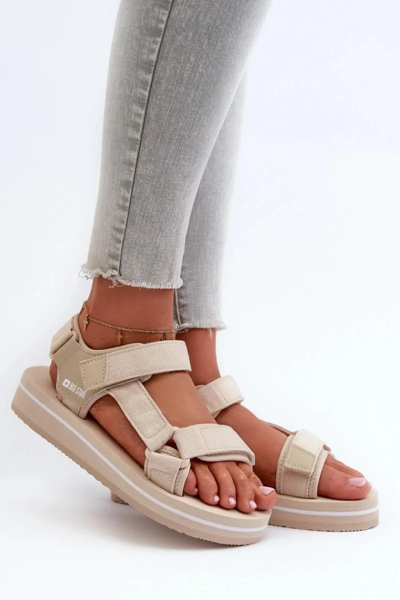 Sandały Big Star|Sandały Płaskie>Big Star Shoes Damskie Sandały Na Platformie Big Star NN274A535 Beżowe Beżowy