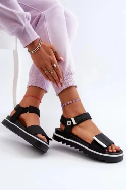 Clearance Damskie Sandały Na Platformie Big Star NN274778 Czarne Damskie Sandały Big Star|Sandały Płaskie