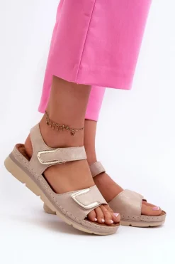 Sandały Na Koturnie|Sandały Płaskie>Evento Damskie Sandały Na Rzep Beżowe Risanni