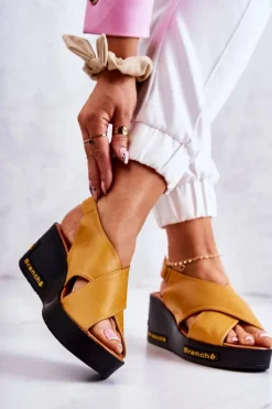 Sandały Na Koturnie>Buty damskie Vinceza Damskie Sandały Na Rzep Żółte Amaze