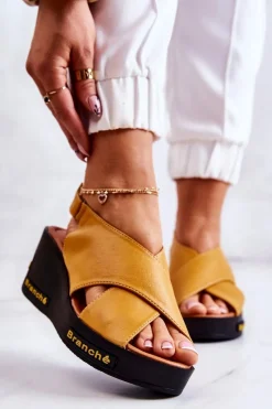 Sandały Na Koturnie></noscript>Buty damskie Vinceza Damskie Sandały Na Rzep Żółte Amaze