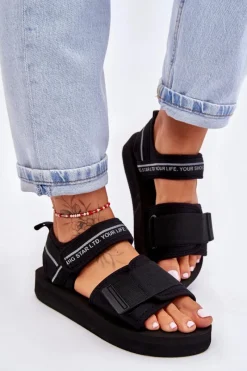 Damskie Sandały Na Rzepy Big Star LL274784 Czarne Damskie Sandały Big Star|Sandały Płaskie