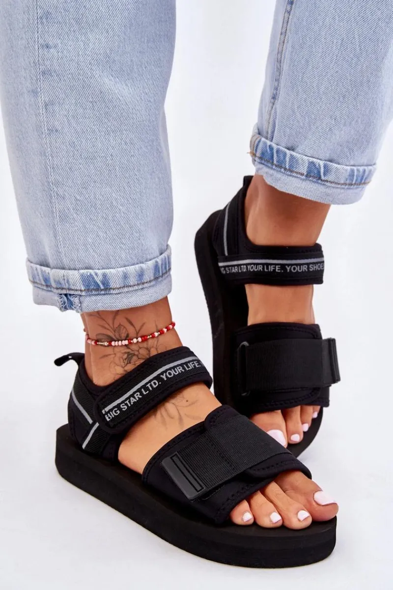 Damskie Sandały Na Rzepy Big Star LL274784 Czarne Damskie Sandały Big Star|Sandały Płaskie