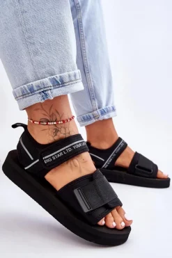 Damskie Sandały Na Rzepy Big Star LL274784 Czarne Damskie Sandały Big Star|Sandały Płaskie