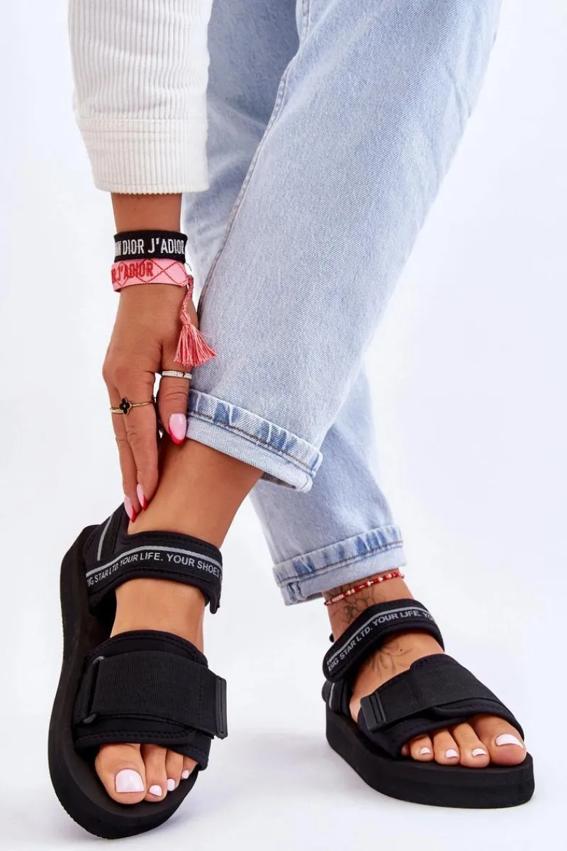 Damskie Sandały Na Rzepy Big Star LL274784 Czarne Damskie Sandały Big Star|Sandały Płaskie