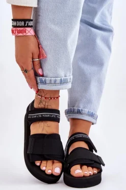 Damskie Sandały Na Rzepy Big Star LL274784 Czarne Damskie Sandały Big Star|Sandały Płaskie