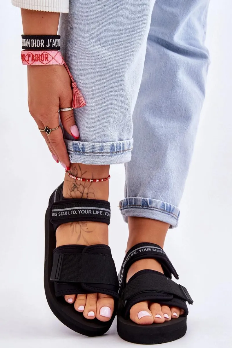 Damskie Sandały Na Rzepy Big Star LL274784 Czarne Damskie Sandały Big Star|Sandały Płaskie