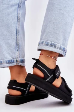 Damskie Sandały Na Rzepy Big Star LL274784 Czarne Damskie Sandały Big Star|Sandały Płaskie