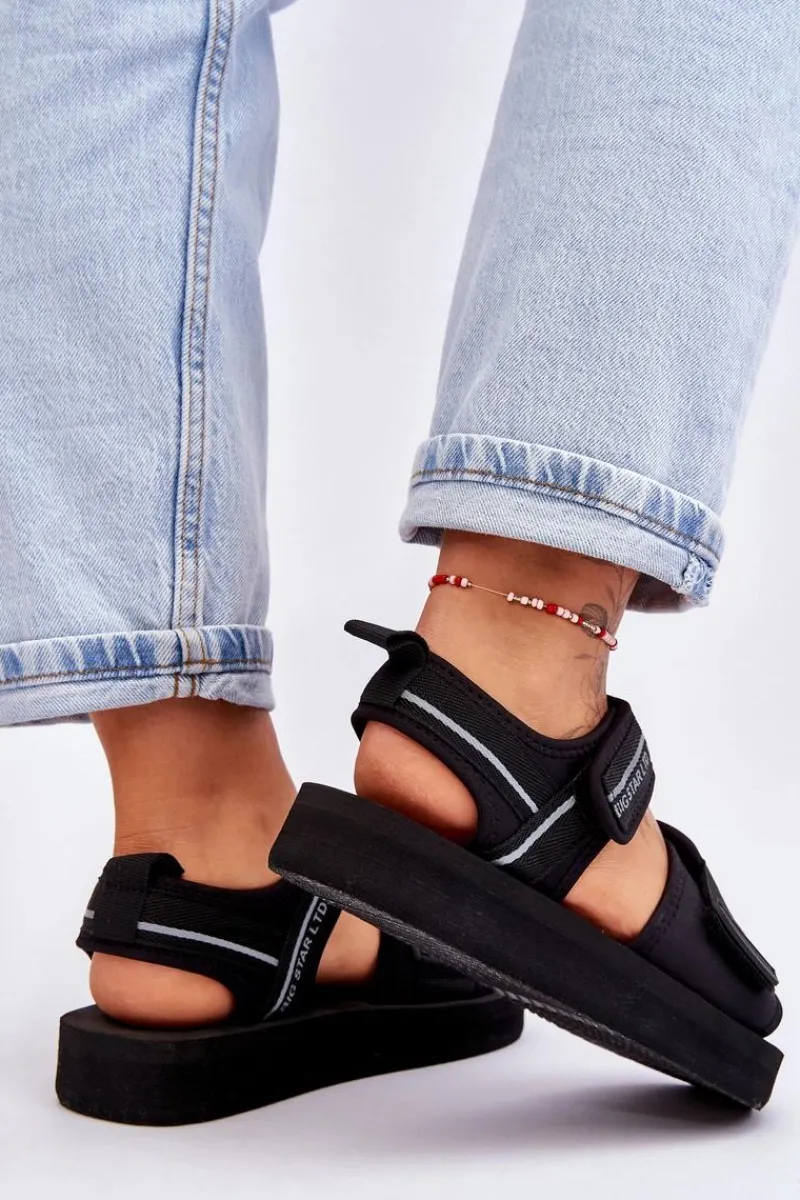 Damskie Sandały Na Rzepy Big Star LL274784 Czarne Damskie Sandały Big Star|Sandały Płaskie