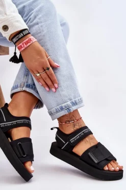 Damskie Sandały Na Rzepy Big Star LL274784 Czarne Damskie Sandały Big Star|Sandały Płaskie