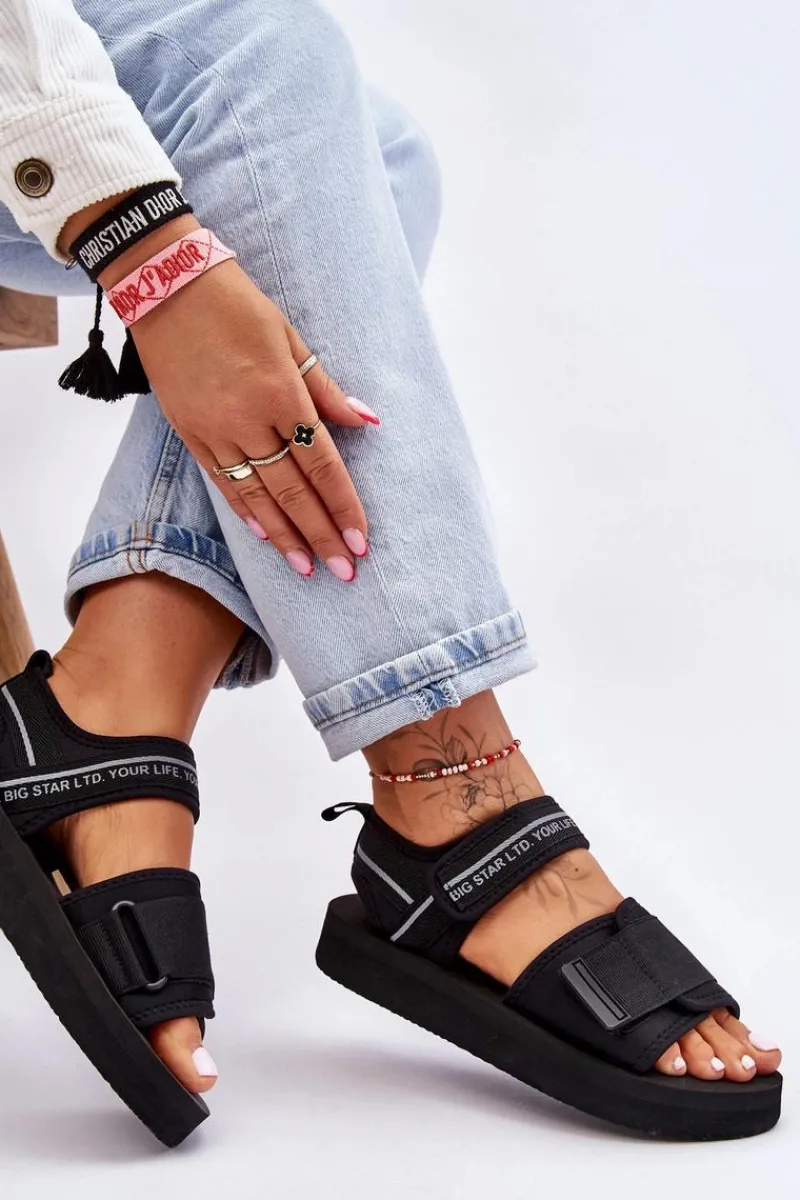 Damskie Sandały Na Rzepy Big Star LL274784 Czarne Damskie Sandały Big Star|Sandały Płaskie