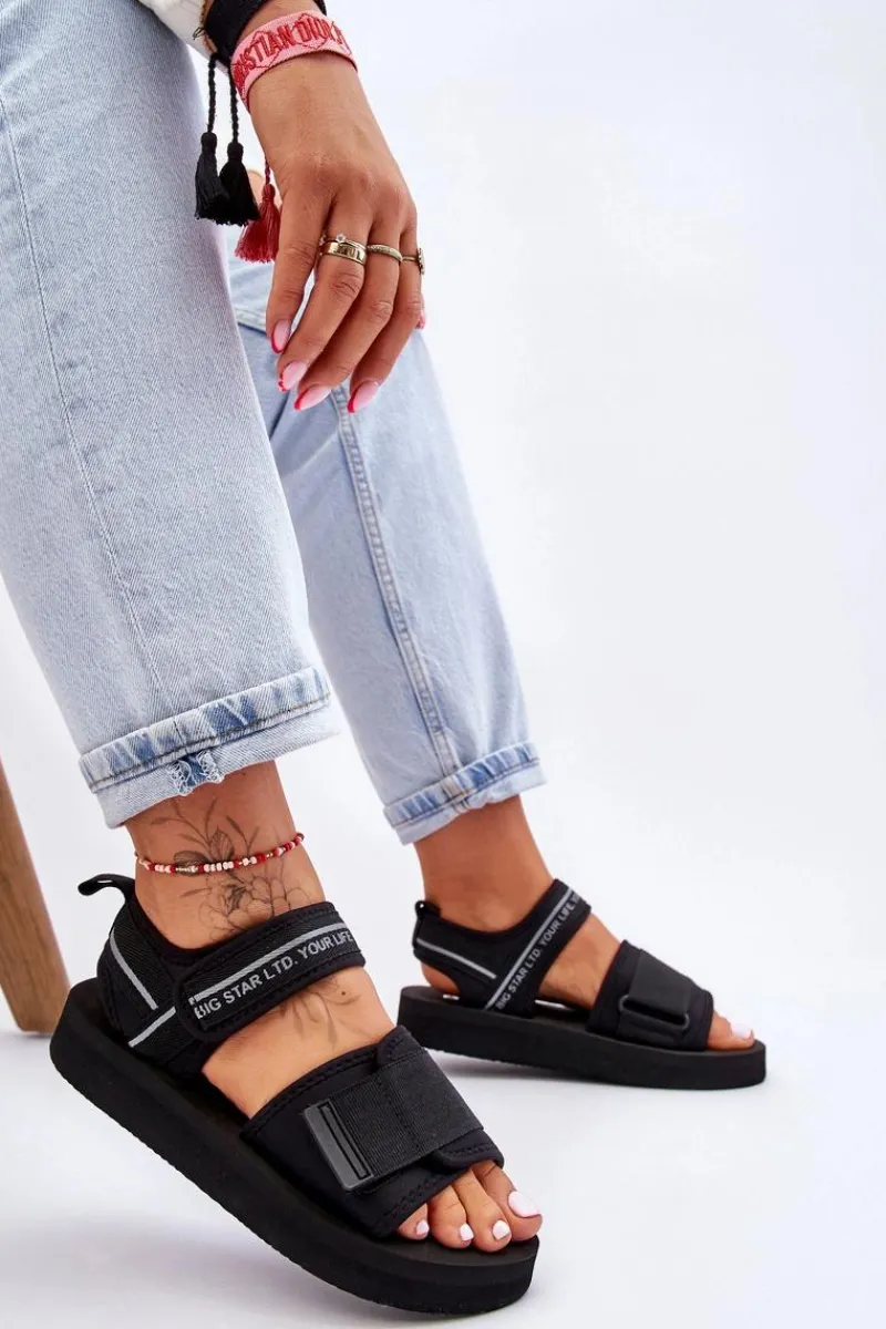 Damskie Sandały Na Rzepy Big Star LL274784 Czarne Damskie Sandały Big Star|Sandały Płaskie